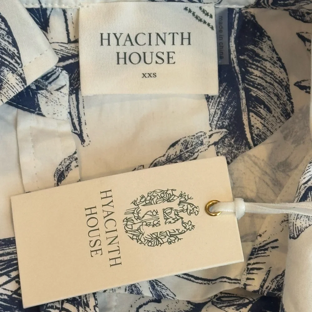 Hyacinth House Beau Boyfriend Shirt XXS NWT Navy Floral Bracelet Sleeve - Picture 9 of 11